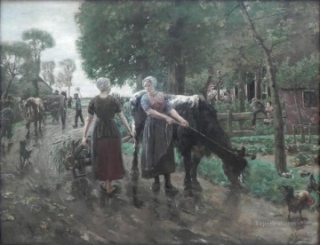 Carretera en pueblo holandés 1885 Max Liebermann Impresionismo alemán Pinturas al óleo